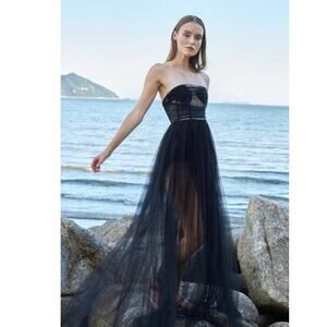 New Free People SAU LEE Bella Strapless Maxi Gown $510 SIZE 12 Black